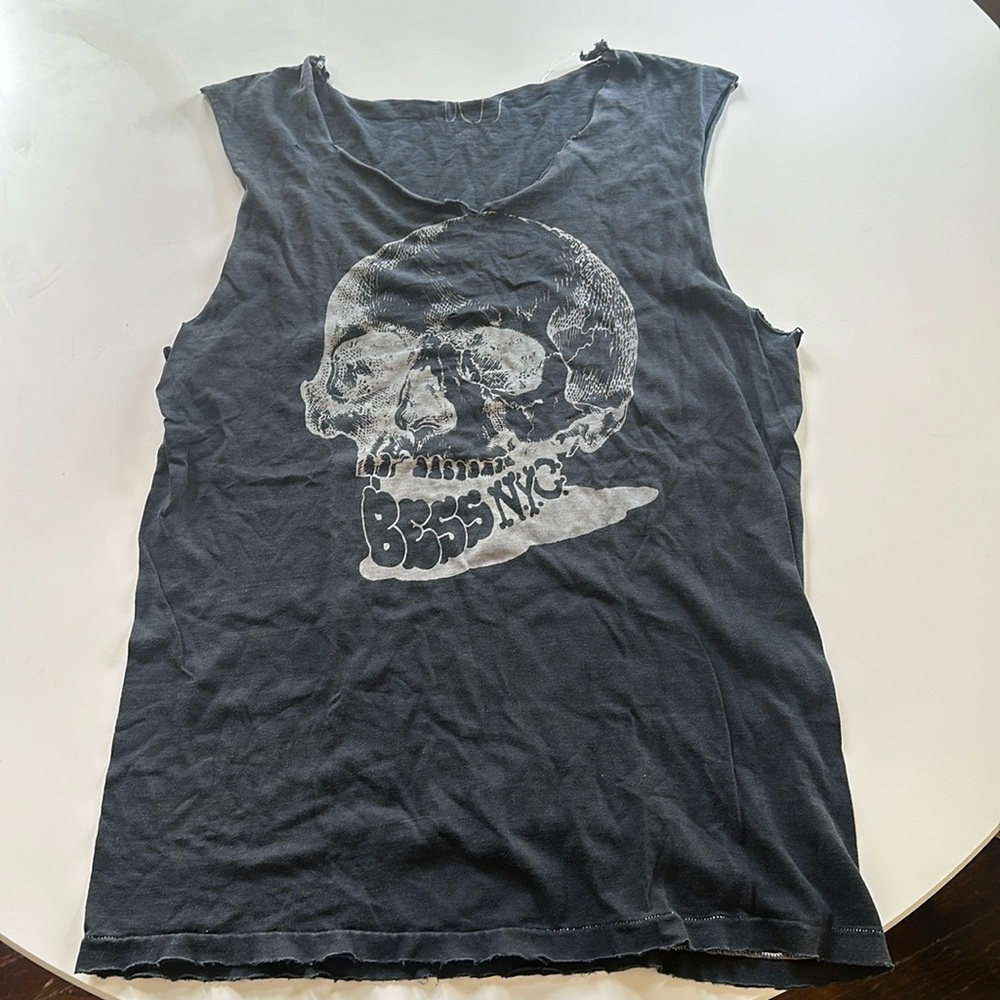 Rare! Vintage 2000s Bess NYC thrashed Rock and Roll Glam T-Shirt Tank Punk L